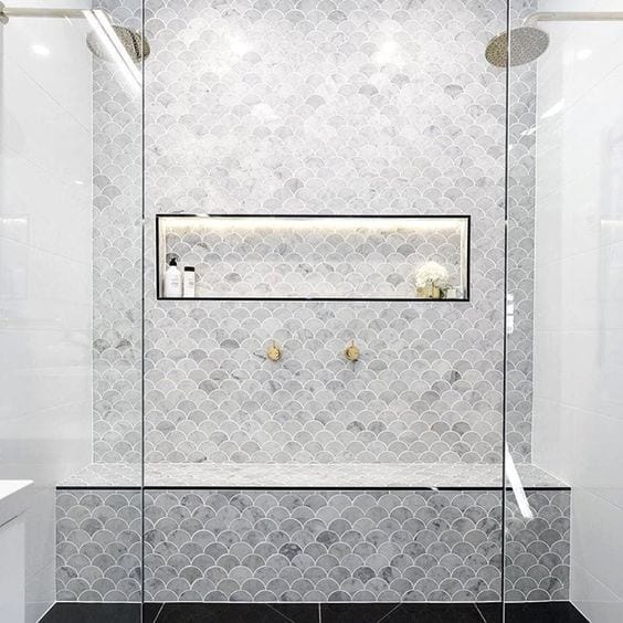 Bianco Carrara Honed Fan Shaped Marble, Carrara Mosaic Tile