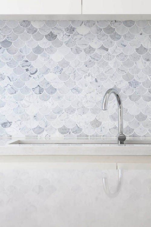 Bianco Carrara Honed Fan Shaped Marble, Fan Mosaic Tile