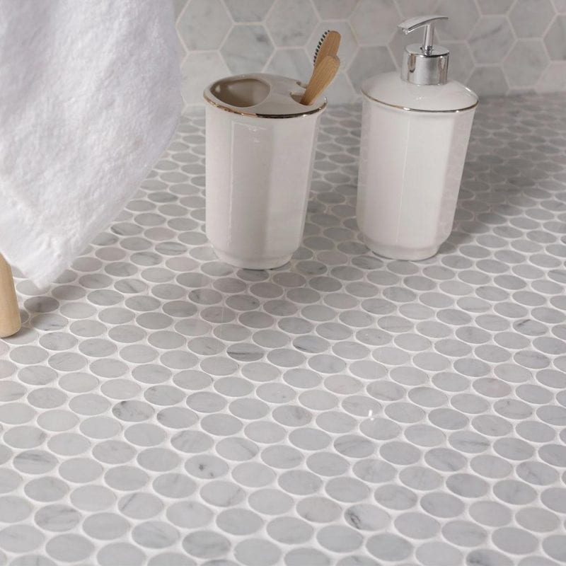 Bianco Carrara Penny Rounds Marble Tiles Bianco Carrara Penny Rounds Marble Tiles, Penny Round Mosaic Tiles Australia